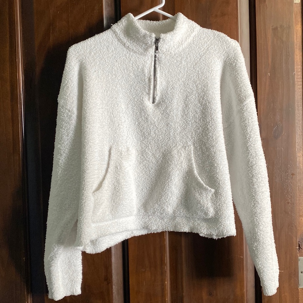 fuzzy white quarter zip top - Picture 1 of 4